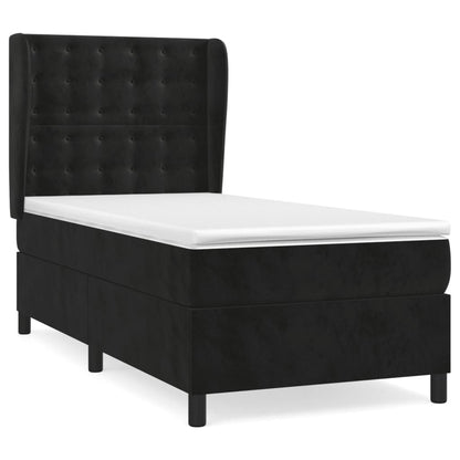 Boxspring Met Matras Fluweel Zwart 90 x 190 cm Knopen