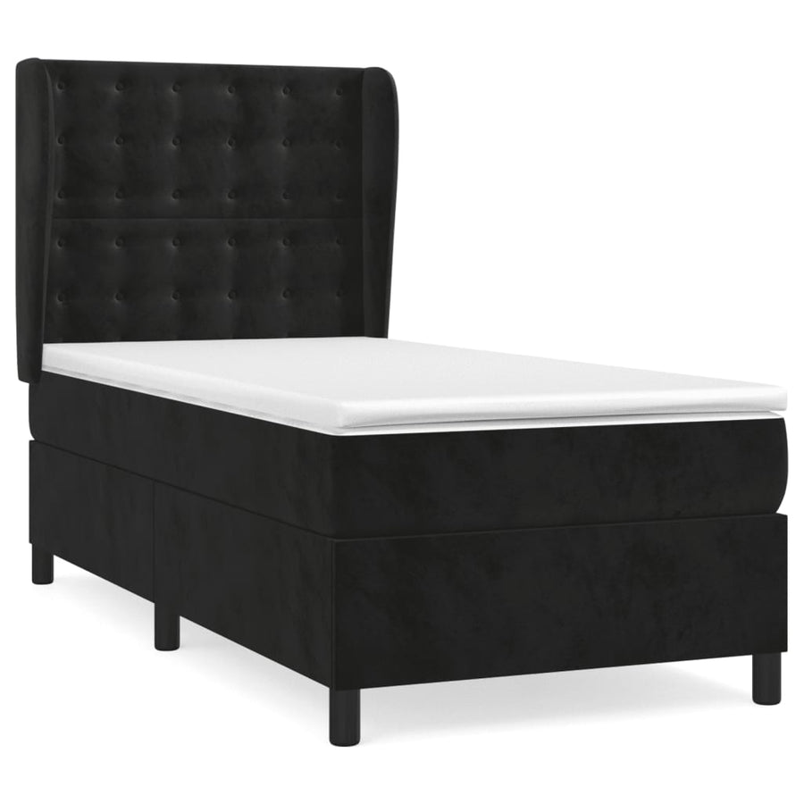Boxspring Met Matras Fluweel Zwart 90 x 190 cm Knopen