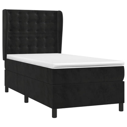 Boxspring Met Matras Fluweel Zwart 90 x 190 cm Knopen