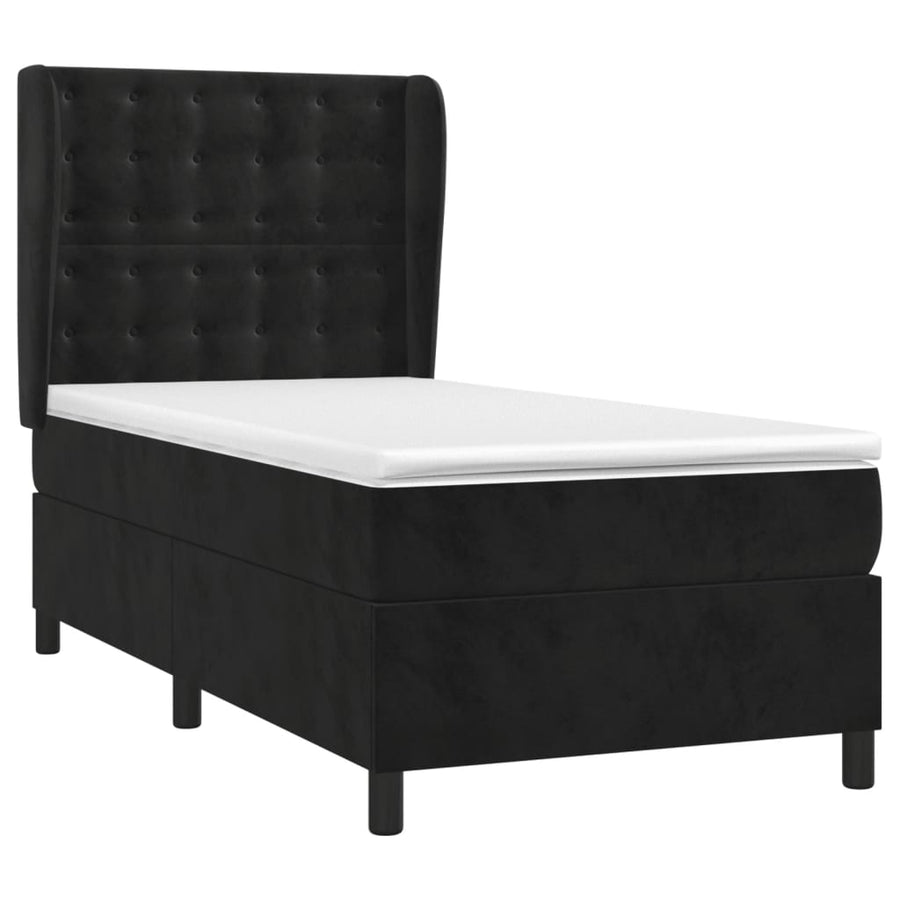 Boxspring Met Matras Fluweel Zwart 90 x 190 cm Knopen