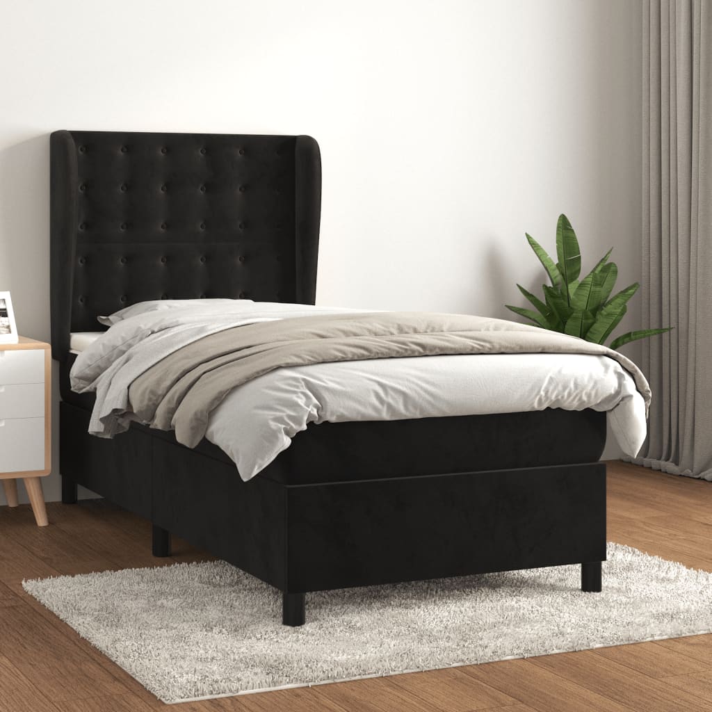 Boxspring Met Matras Fluweel Zwart 90 x 190 cm Knopen