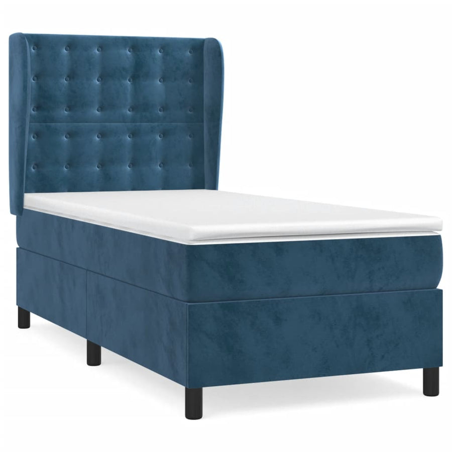 Boxspring Met Matras Fluweel Donkerblauw 90X190 Cm 90 x 190 cm Knopen