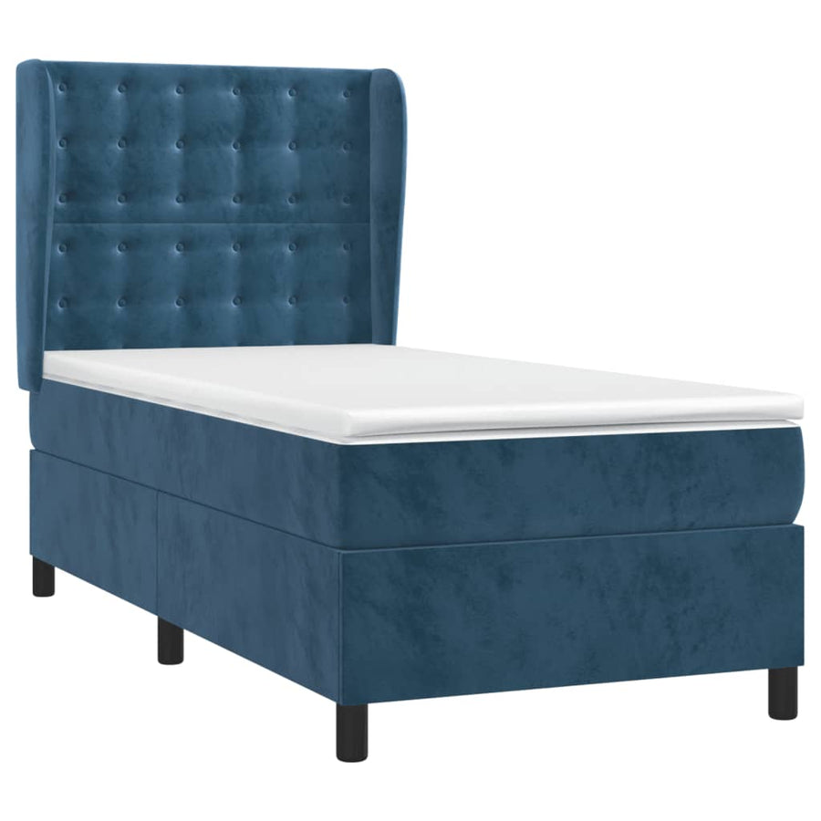 Boxspring Met Matras Fluweel Donkerblauw 90X190 Cm 90 x 190 cm Knopen