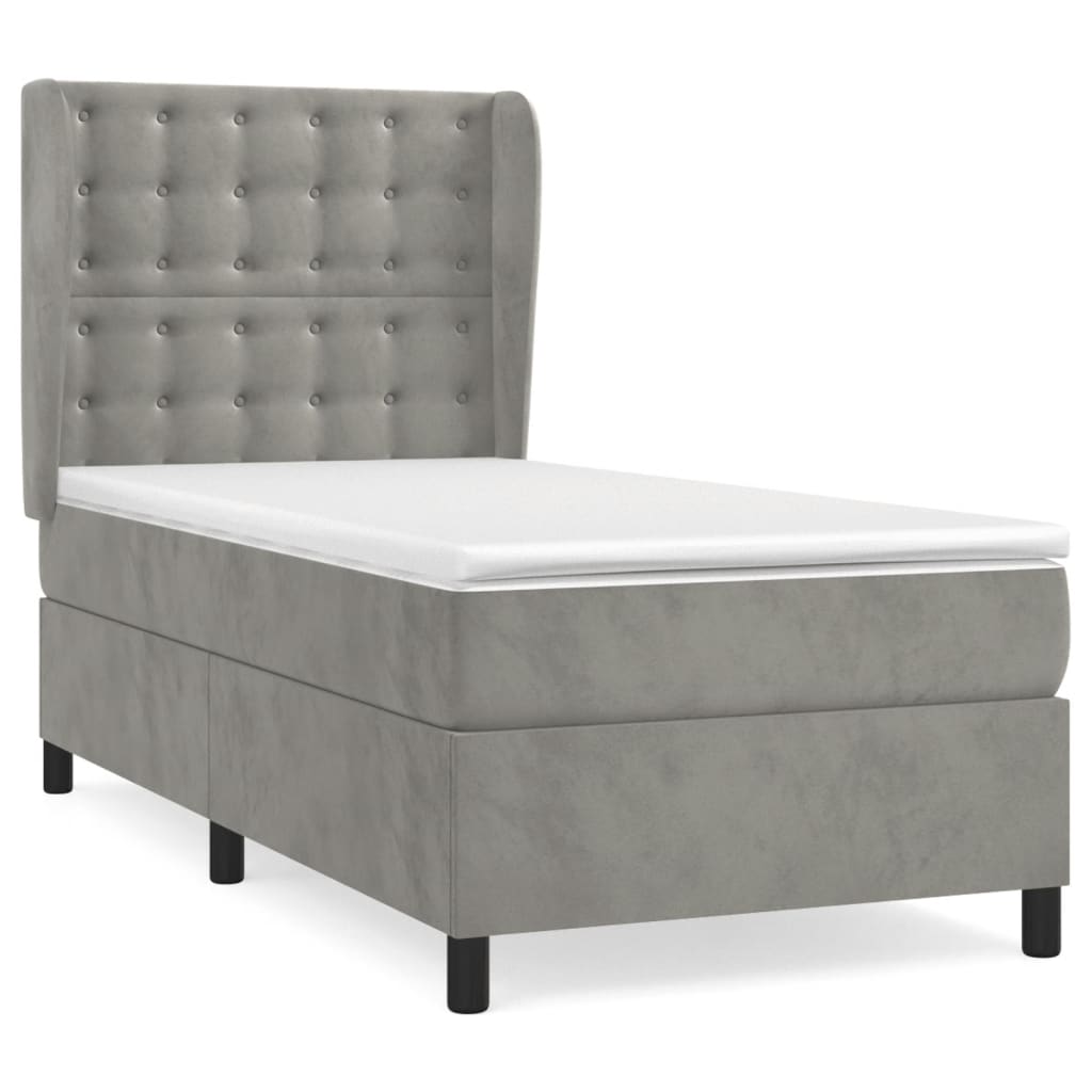Boxspring Met Matras Fluweel Lichtgrijs 90 x 200 cm Knopen
