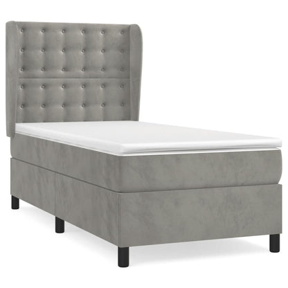 Boxspring Met Matras Fluweel Lichtgrijs 90 x 200 cm Knopen
