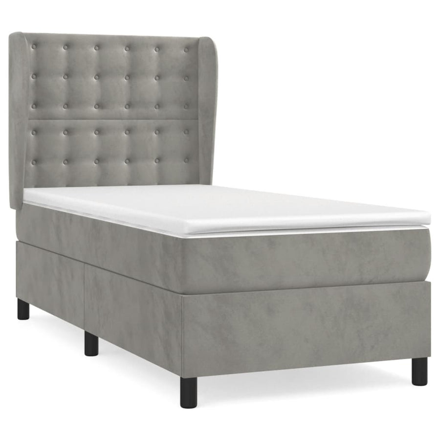 Boxspring Met Matras Fluweel Lichtgrijs 90 x 200 cm Knopen