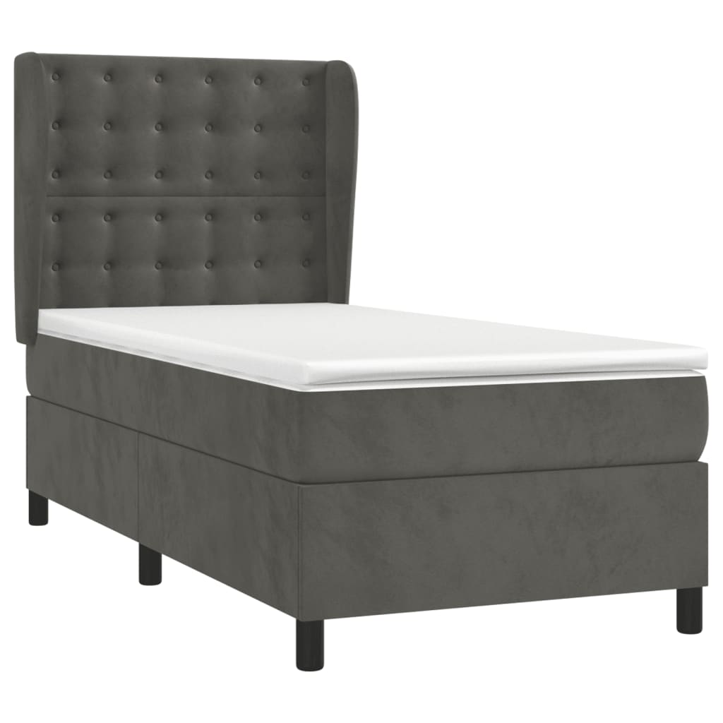 Boxspring Met Matras Fluweel Donkergrijs 90 x 200 cm Knopen