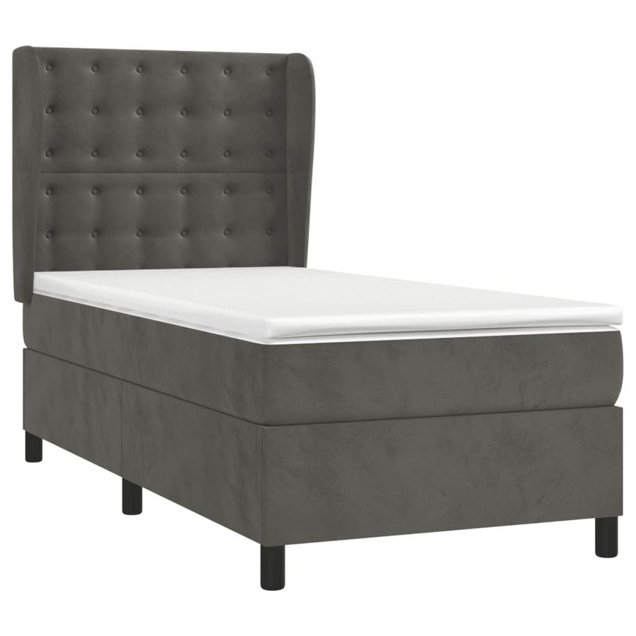 Boxspring Met Matras Fluweel Donkergrijs 90 x 200 cm Knopen