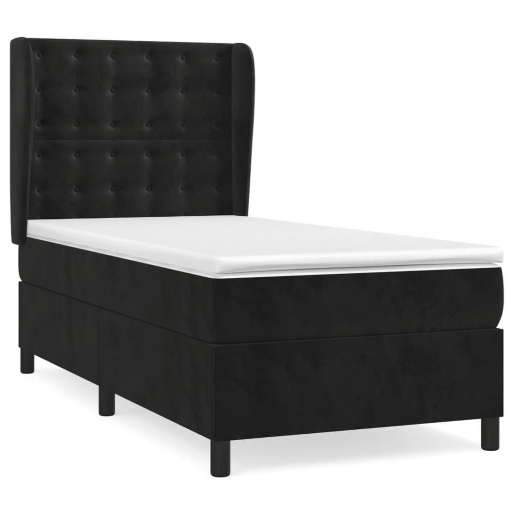 Boxspring Met Matras Fluweel Zwart 90 x 200 cm Knopen