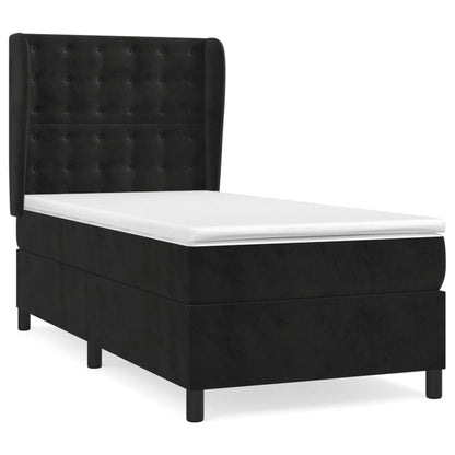 Boxspring Met Matras Fluweel Zwart 90 x 200 cm Knopen