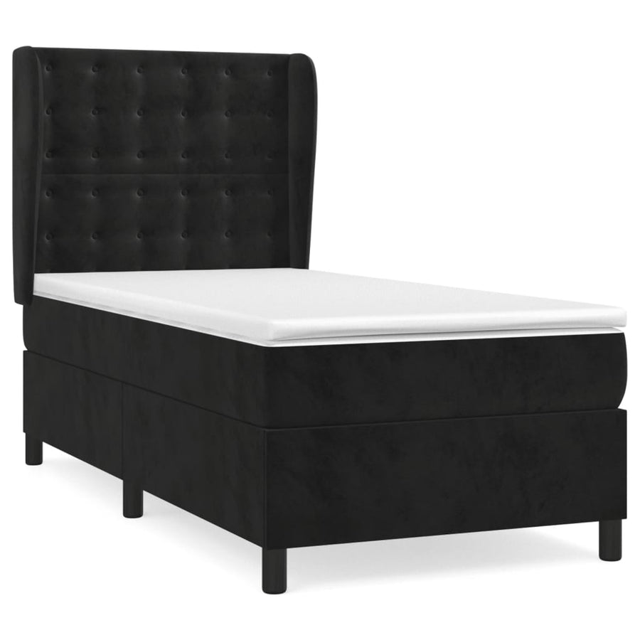 Boxspring Met Matras Fluweel Zwart 90 x 200 cm Knopen