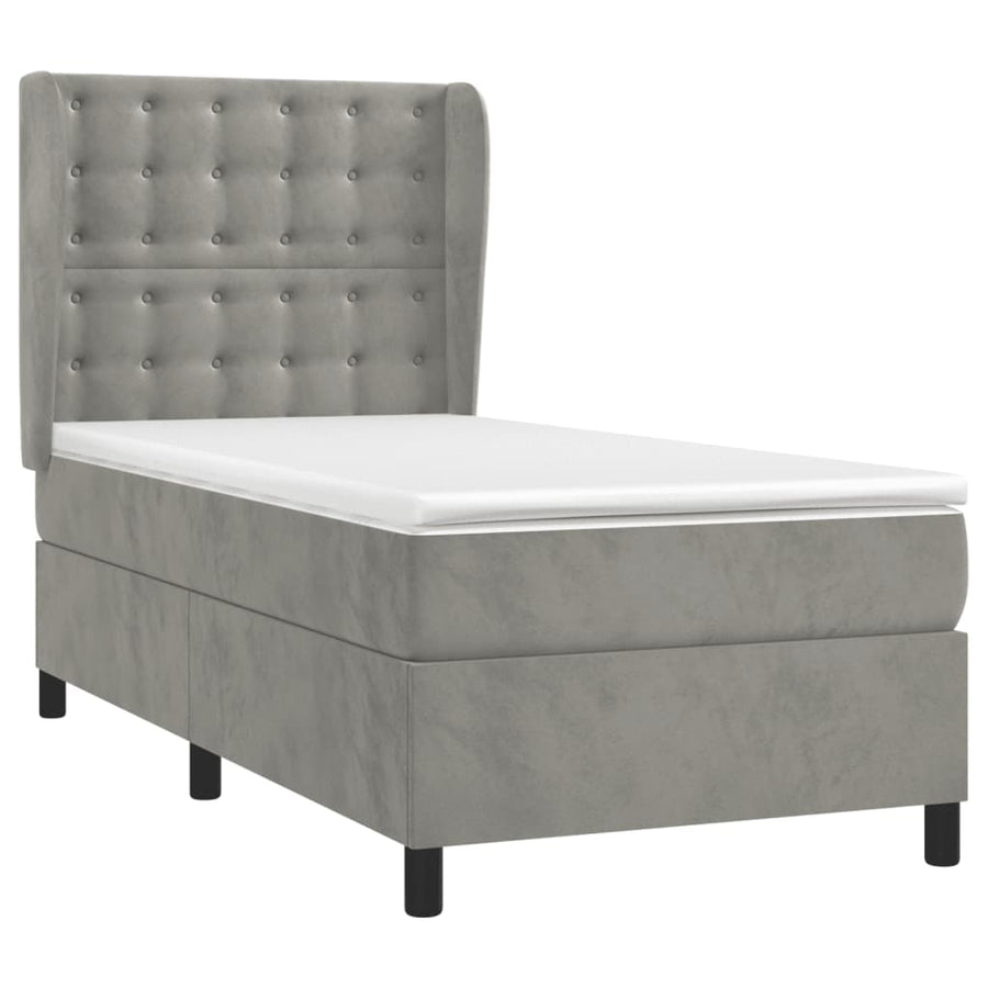 Boxspring Met Matras Fluweel Lichtgrijs 100 x 200 cm Knopen