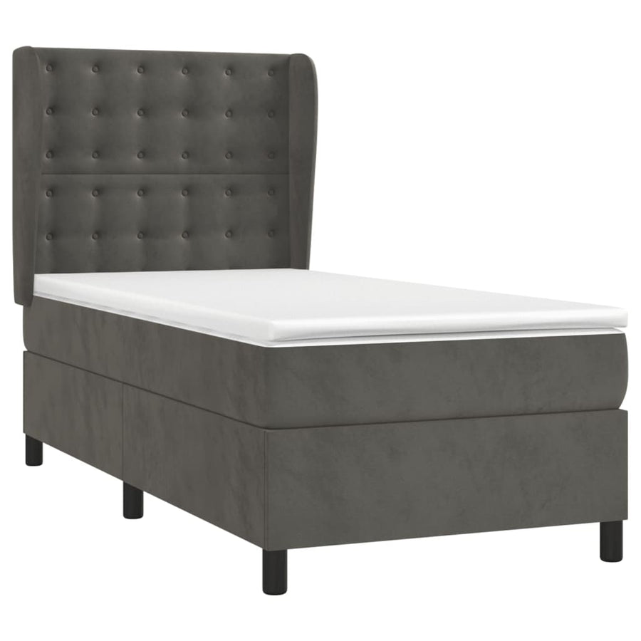 Boxspring Met Matras Fluweel Donkergrijs 100 x 200 cm Knopen