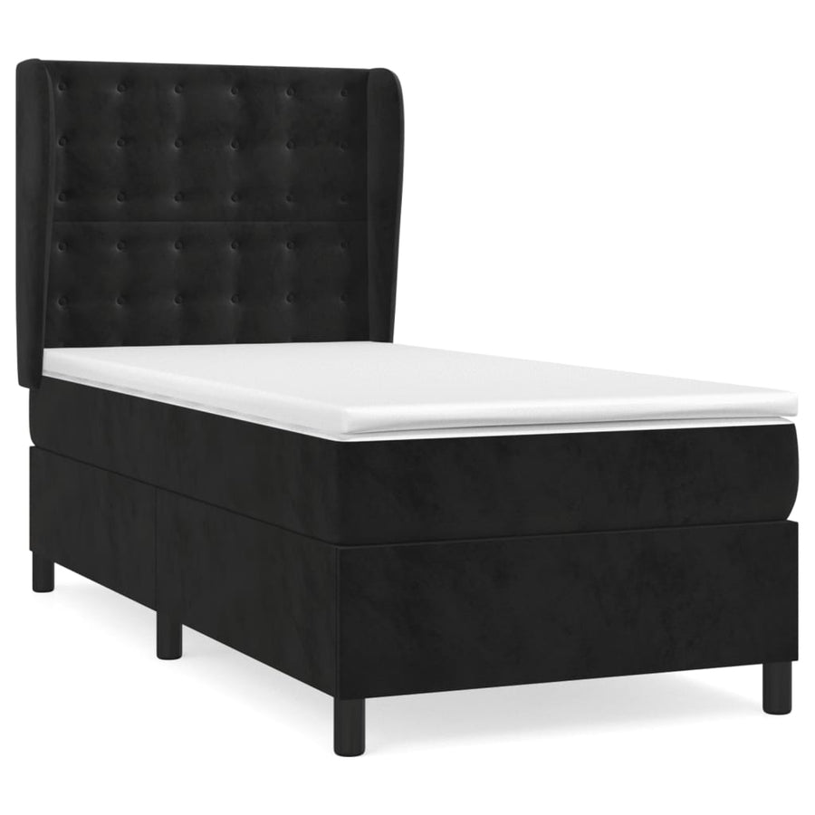 Boxspring Met Matras Fluweel Zwart 100 x 200 cm Knopen