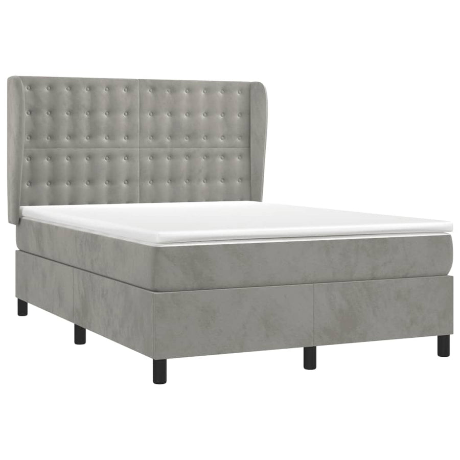 Boxspring Met Matras Fluweel Lichtgrijs 140 x 190 cm Knopen