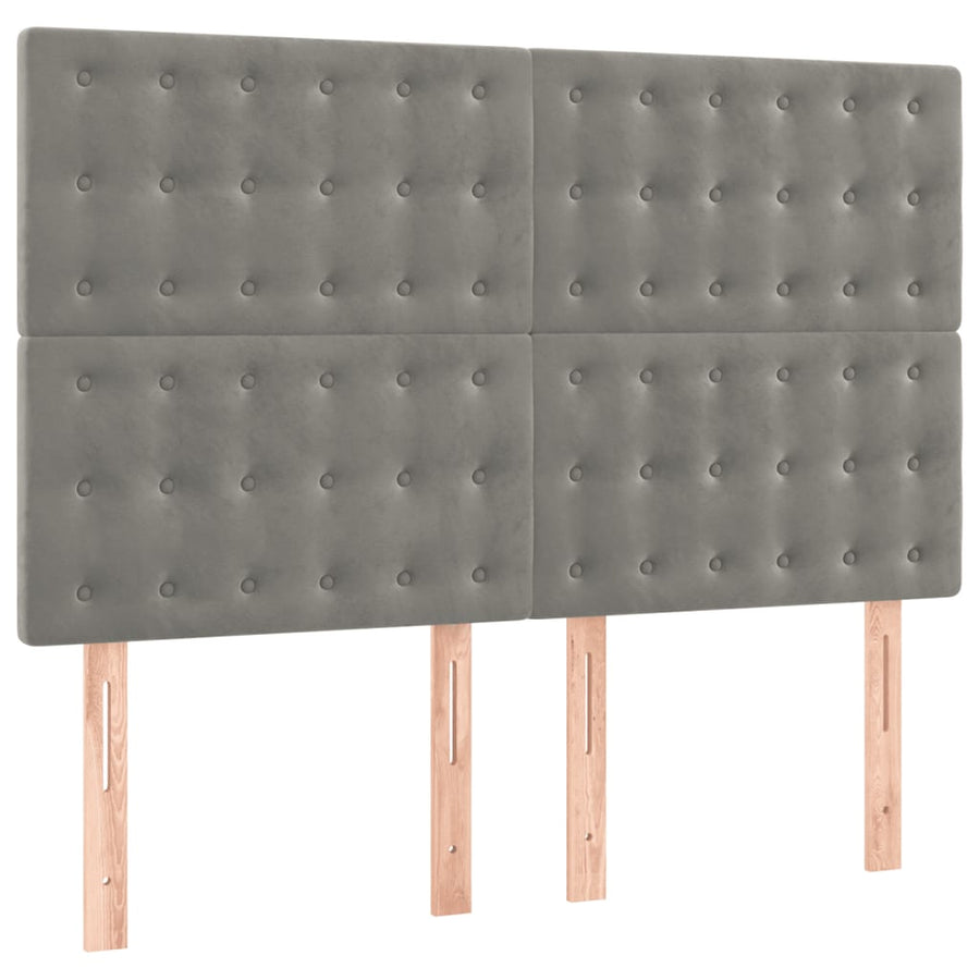 Boxspring Met Matras Fluweel Lichtgrijs 140 x 190 cm Knopen
