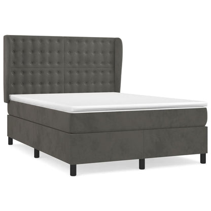 Boxspring Met Matras Fluweel Donkergrijs 140 x 190 cm Knopen