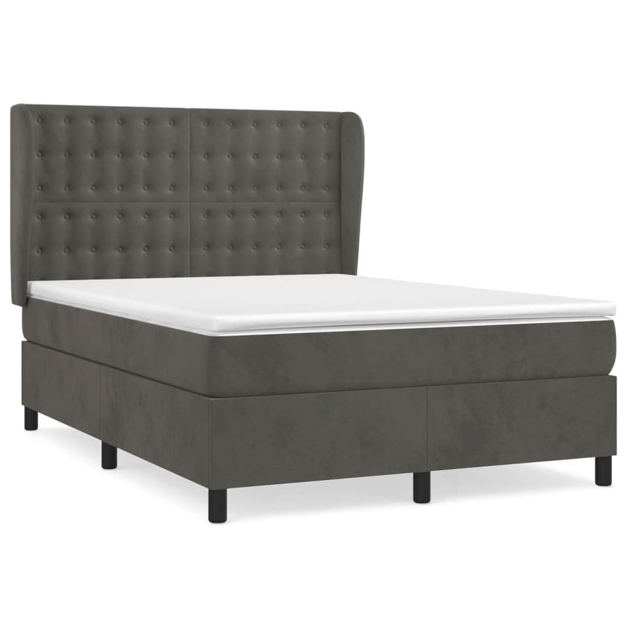 Boxspring Met Matras Fluweel Donkergrijs 140 x 190 cm Knopen