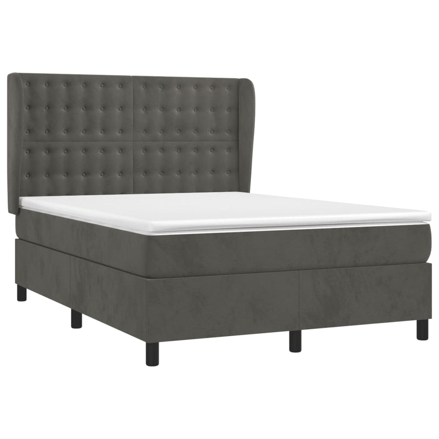 Boxspring Met Matras Fluweel Donkergrijs 140 x 190 cm Knopen