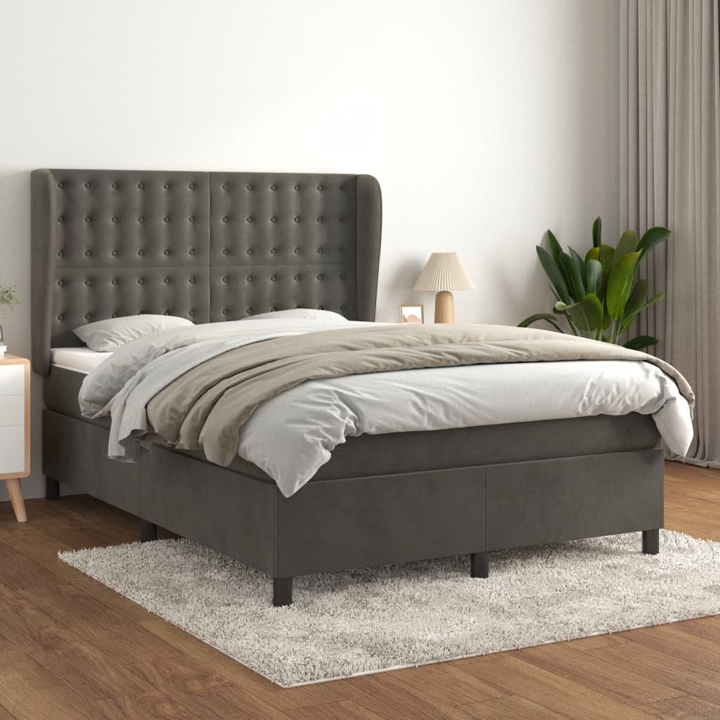 Boxspring Met Matras Fluweel Donkergrijs 140 x 190 cm Knopen