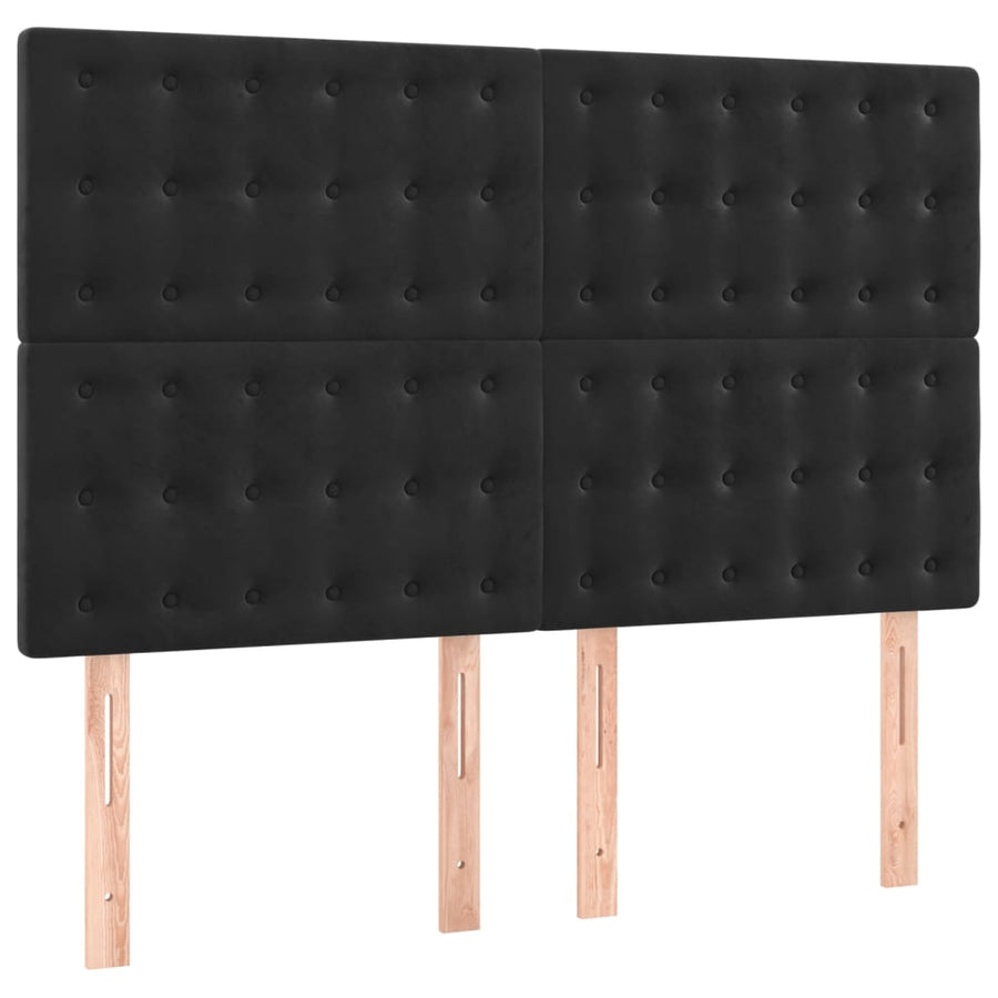 Boxspring Met Matras Fluweel Zwart 140 x 190 cm Knopen