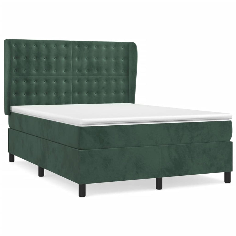 Boxspring met matras fluweel donkergroen 140x190 cm