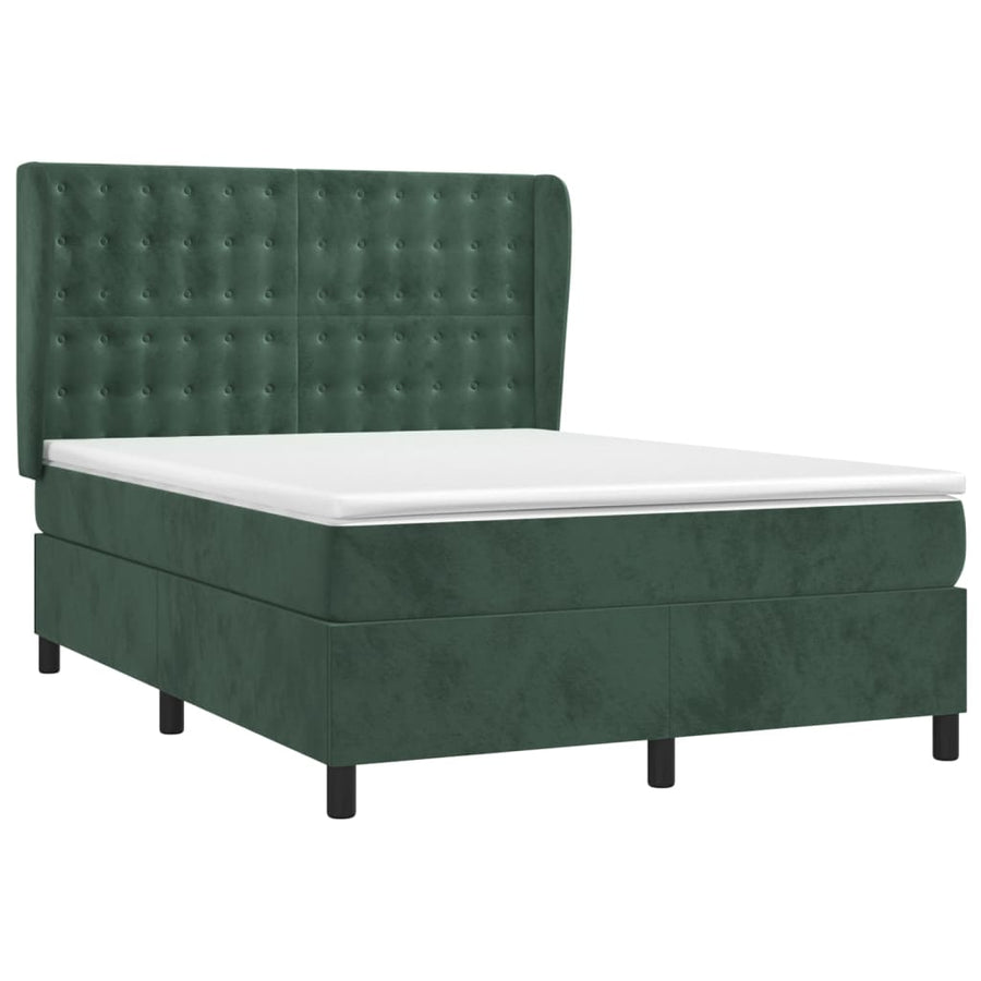 Boxspring met matras fluweel donkergroen 140x190 cm