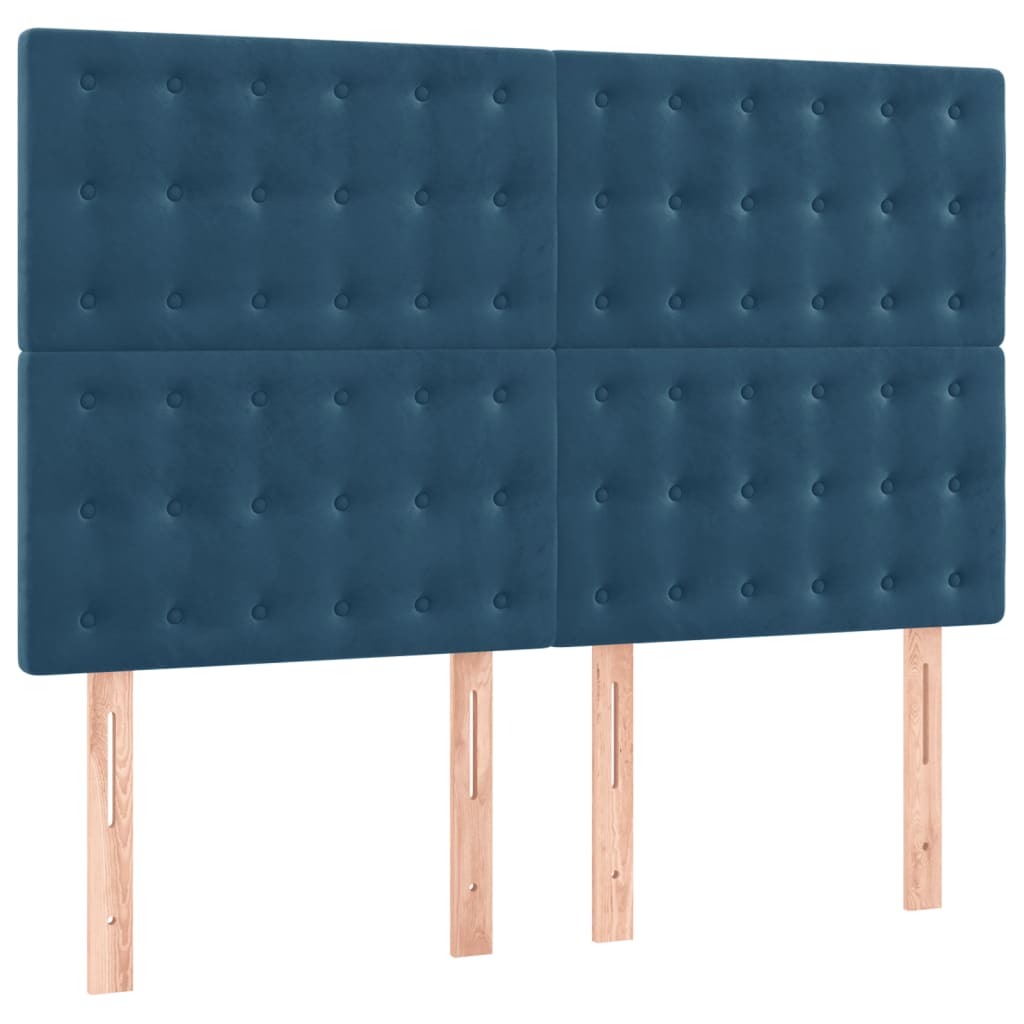 Boxspring Met Matras Fluweel Donkerblauw 140 x 190 cm Knopen