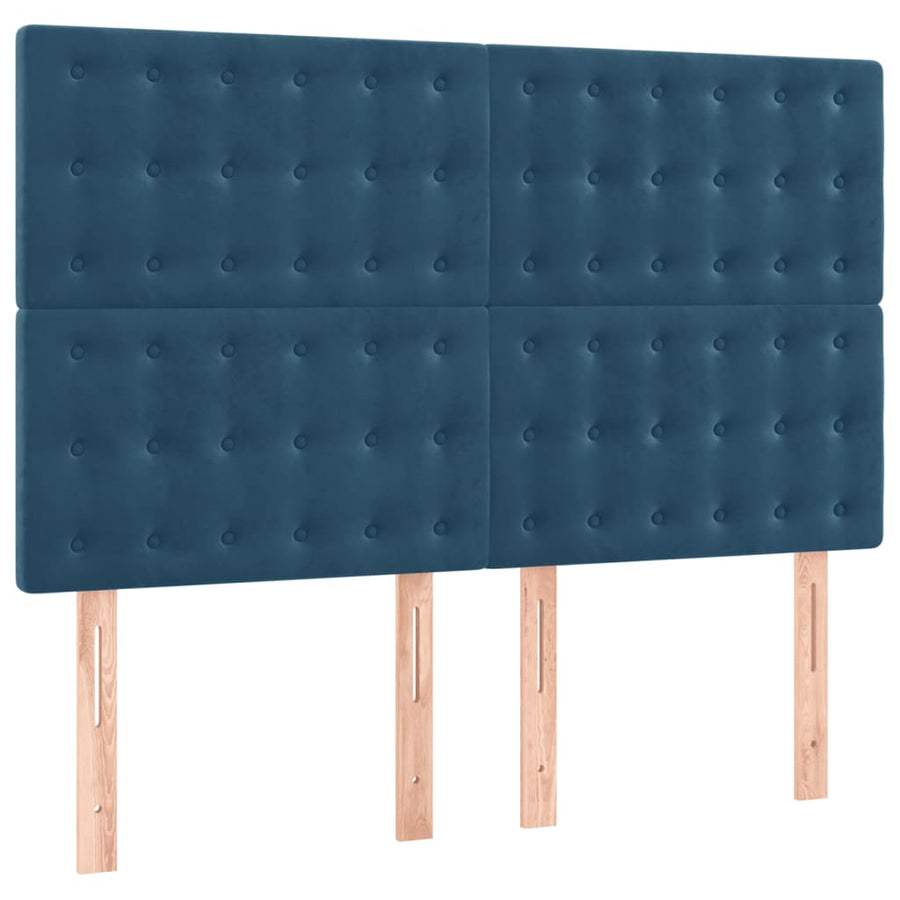 Boxspring Met Matras Fluweel Donkerblauw 140 x 190 cm Knopen