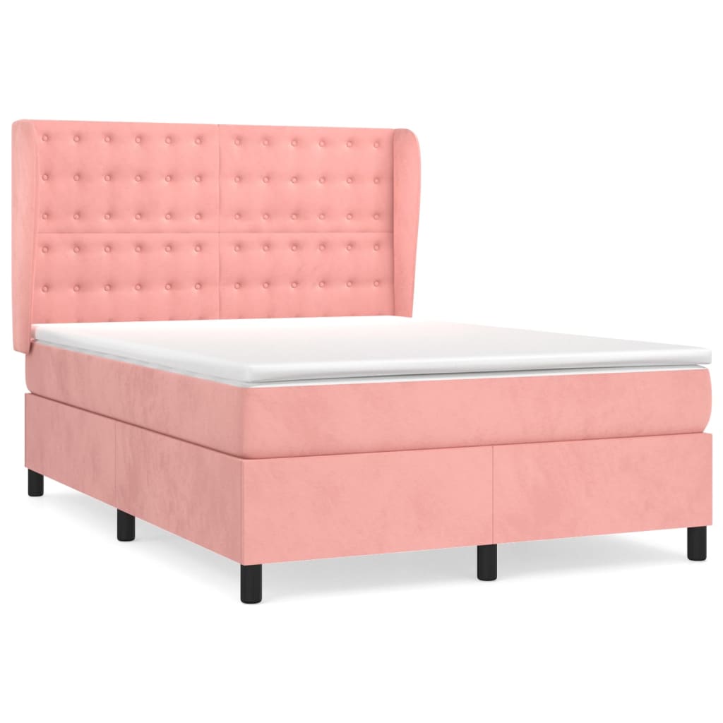 Boxspring Met Matras Fluweel Roze 140 x 190 cm Knopen