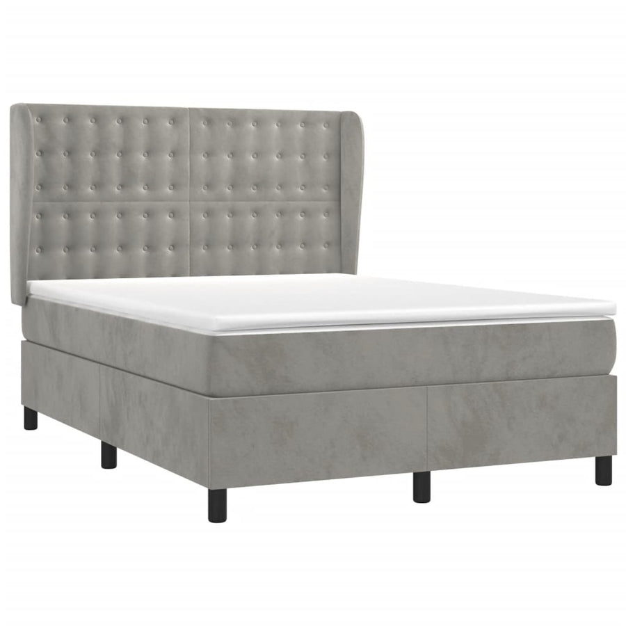 Boxspring Met Matras Fluweel Lichtgrijs 140 x 200 cm Knopen
