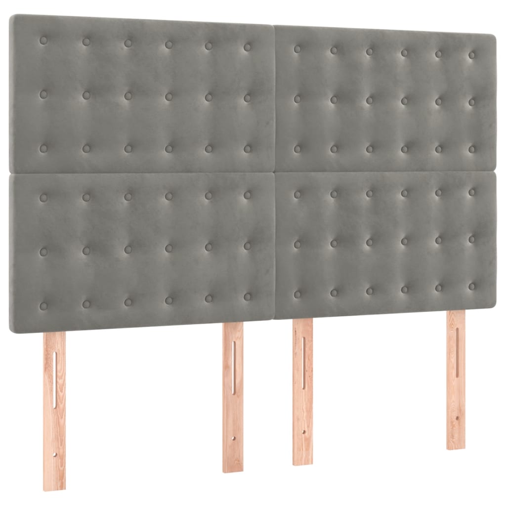 Boxspring Met Matras Fluweel Lichtgrijs 140 x 200 cm Knopen