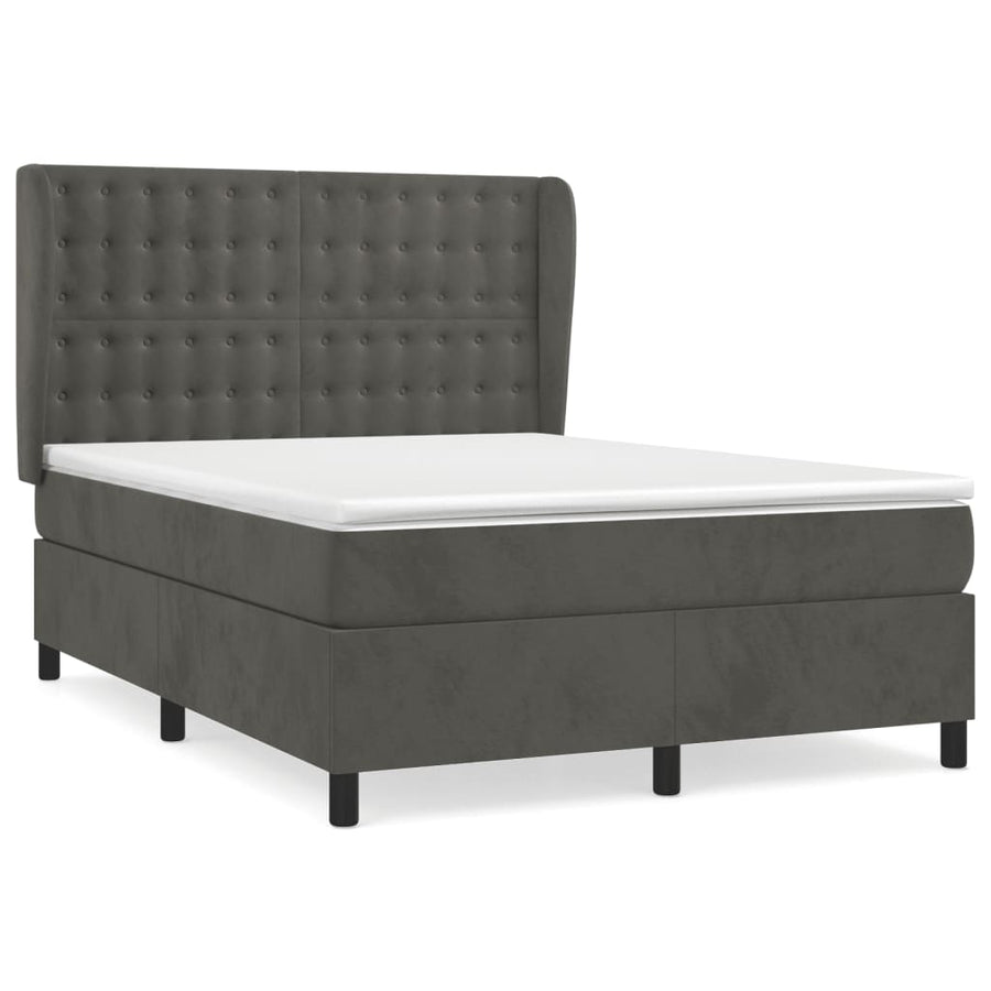 Boxspring Met Matras Fluweel Donkergrijs 140 x 200 cm Knopen