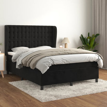 Boxspring Met Matras Fluweel Zwart 140 x 200 cm Knopen