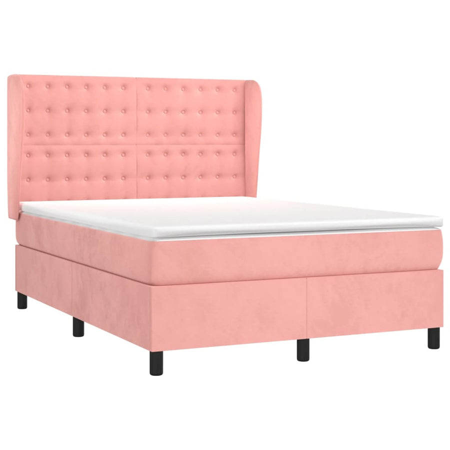 Boxspring Met Matras Fluweel Roze 140 x 200 cm Knopen