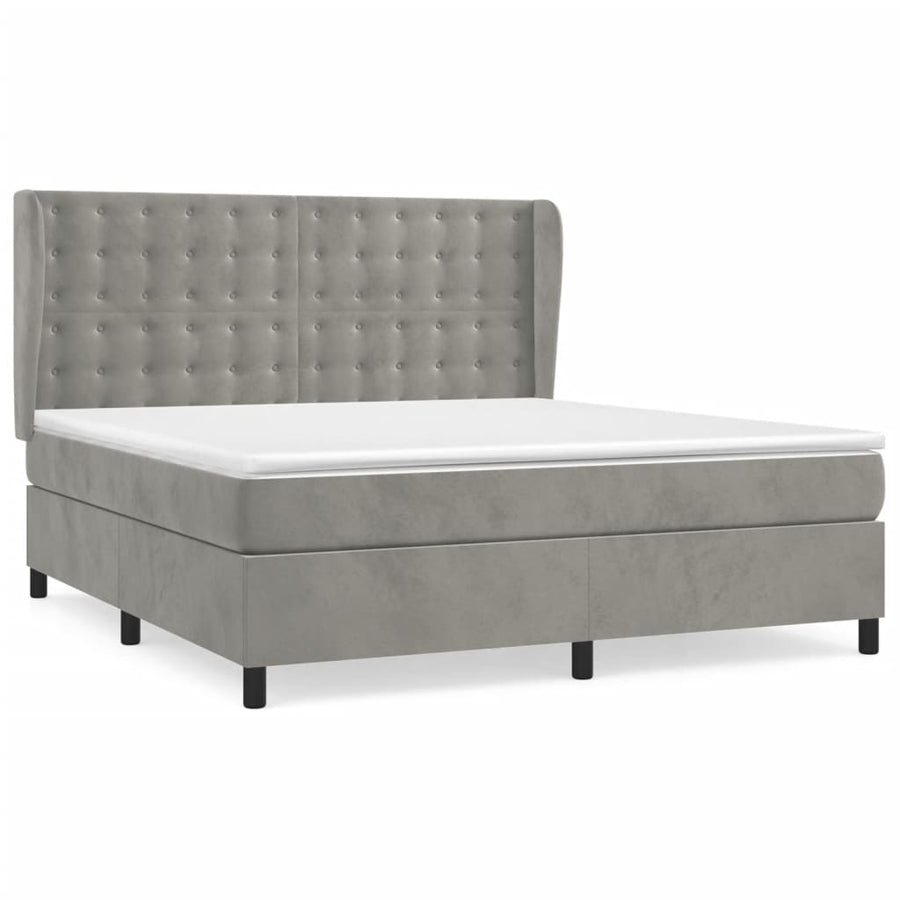 Boxspring Met Matras Fluweel Lichtgrijs 160 x 200 cm Knopen