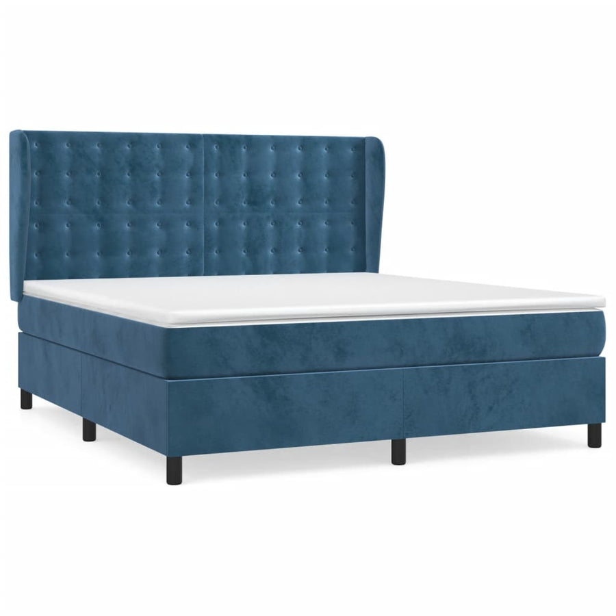 Boxspring Met Matras Fluweel Donkerblauw 160 x 200 cm Knopen