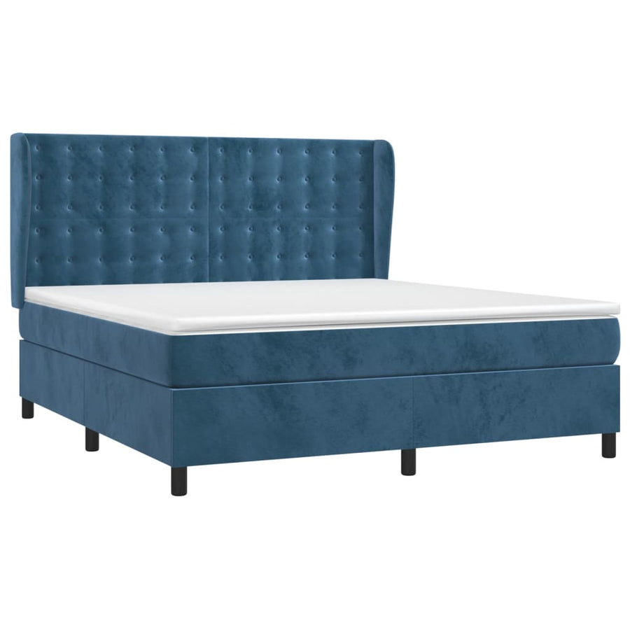 Boxspring Met Matras Fluweel Donkerblauw 160 x 200 cm Knopen