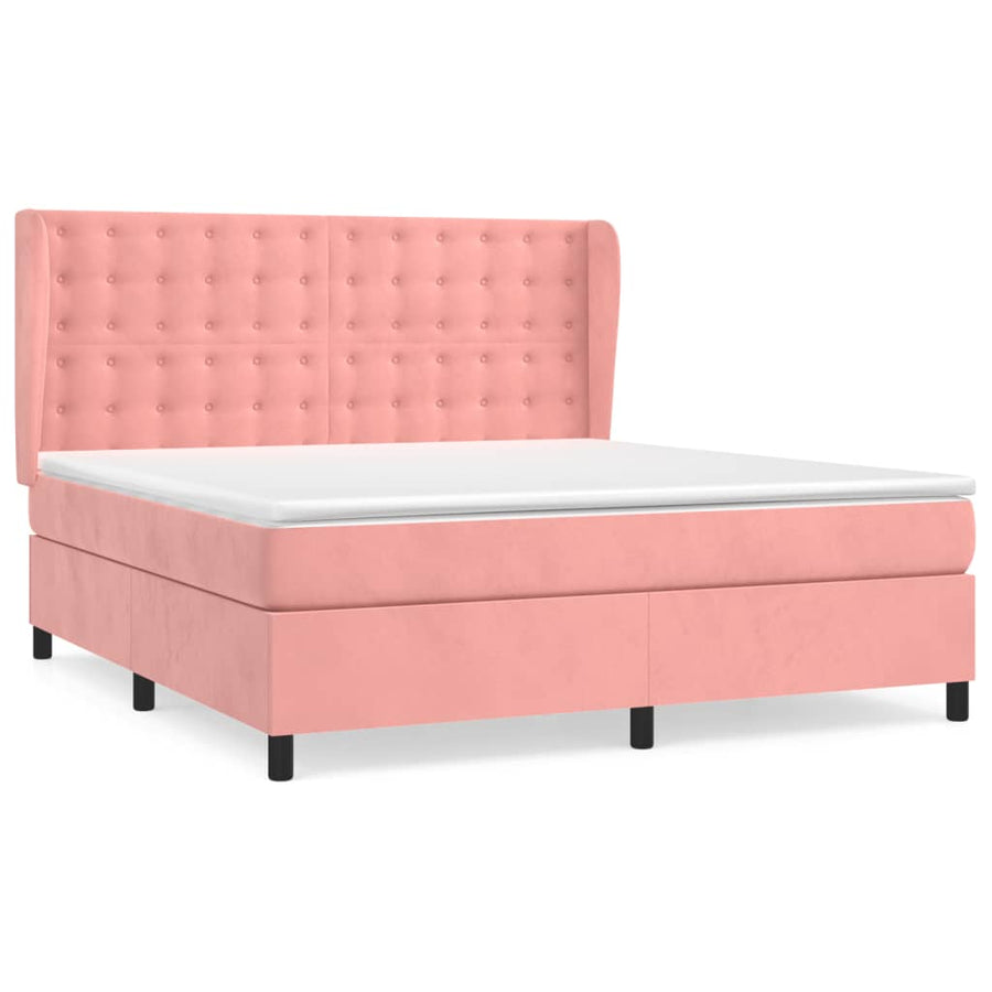 Boxspring Met Matras Fluweel Roze 160 x 200 cm Knopen