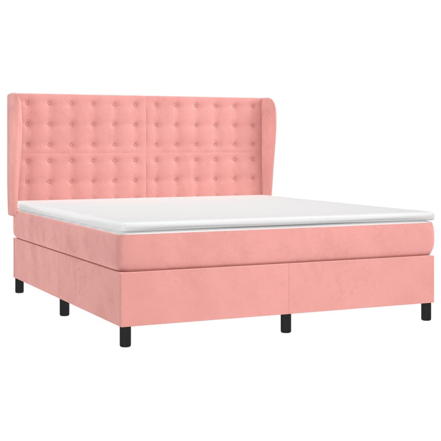 Boxspring Met Matras Fluweel Roze 160 x 200 cm Knopen
