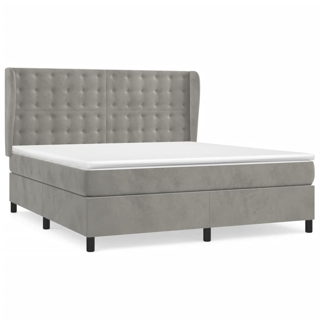 Boxspring Met Matras Fluweel Lichtgrijs 180X200 Cm 180 x 200 cm Knopen