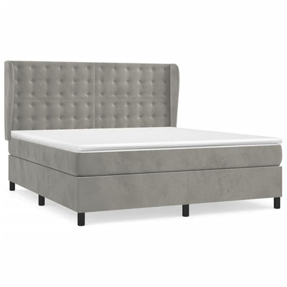 Boxspring Met Matras Fluweel Lichtgrijs 180X200 Cm 180 x 200 cm Knopen