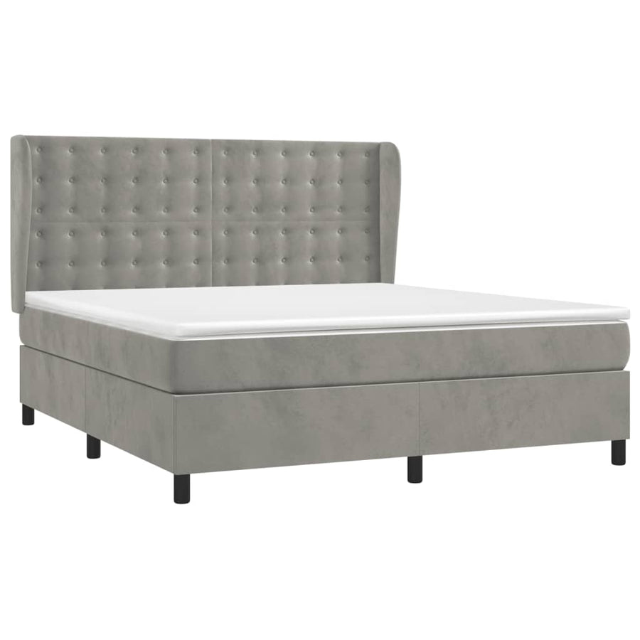 Boxspring Met Matras Fluweel Lichtgrijs 180X200 Cm 180 x 200 cm Knopen
