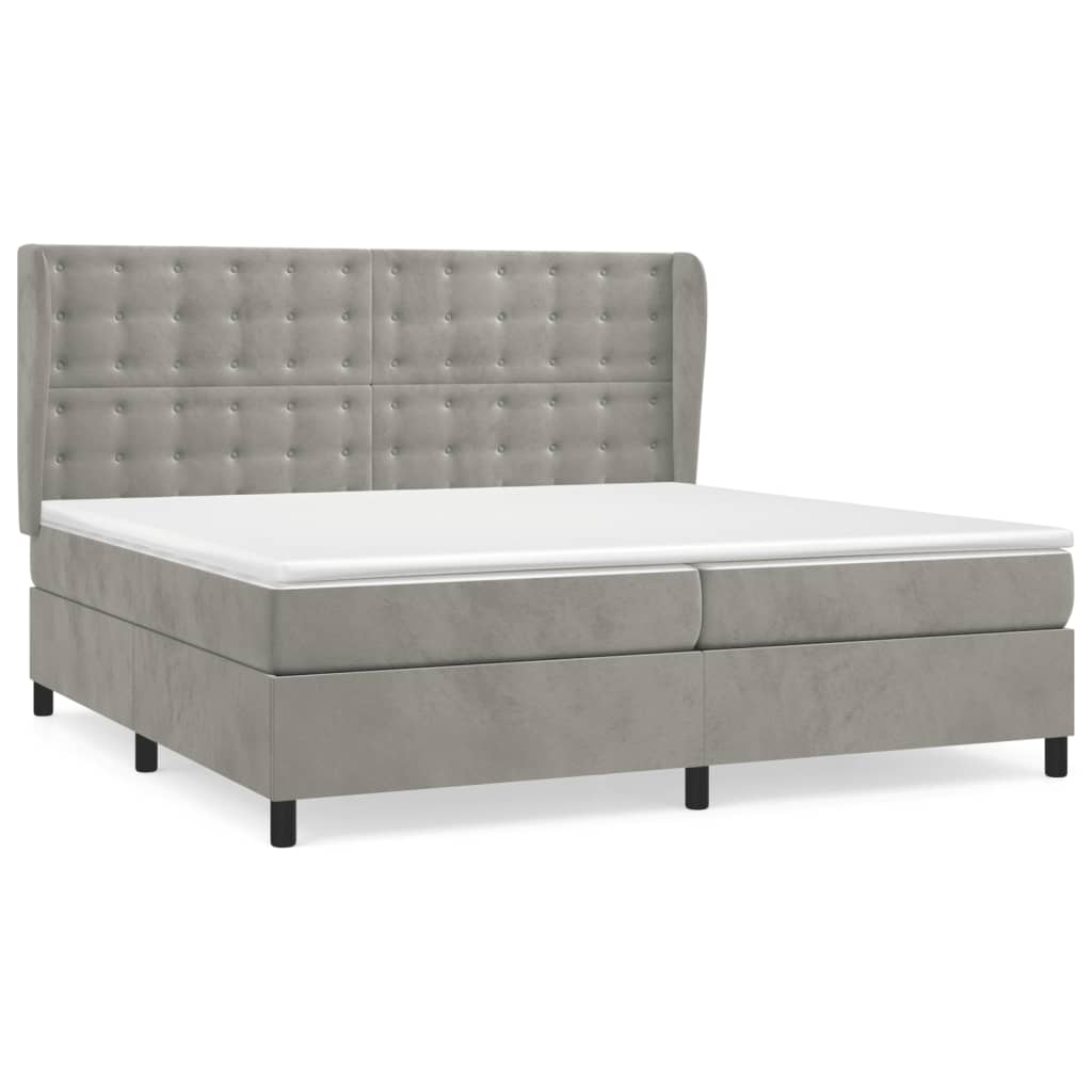 Boxspring Met Matras Fluweel Lichtgrijs 200 x 200 cm Knopen