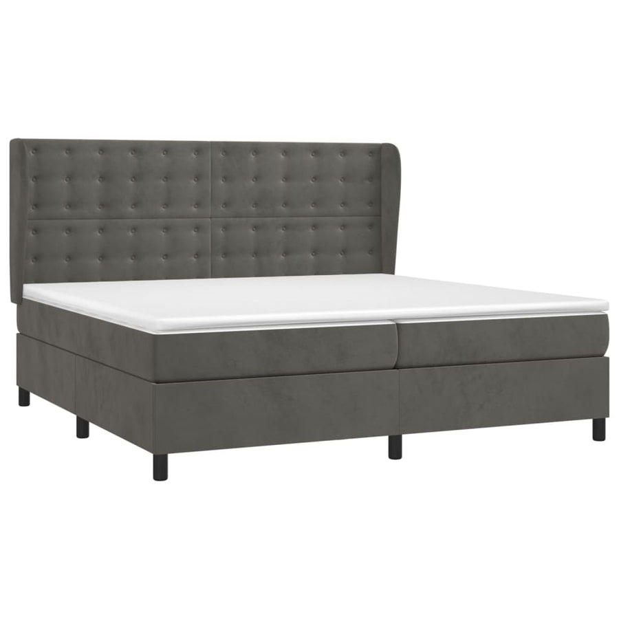 Boxspring Met Matras Fluweel Donkergrijs 200 x 200 cm Knopen