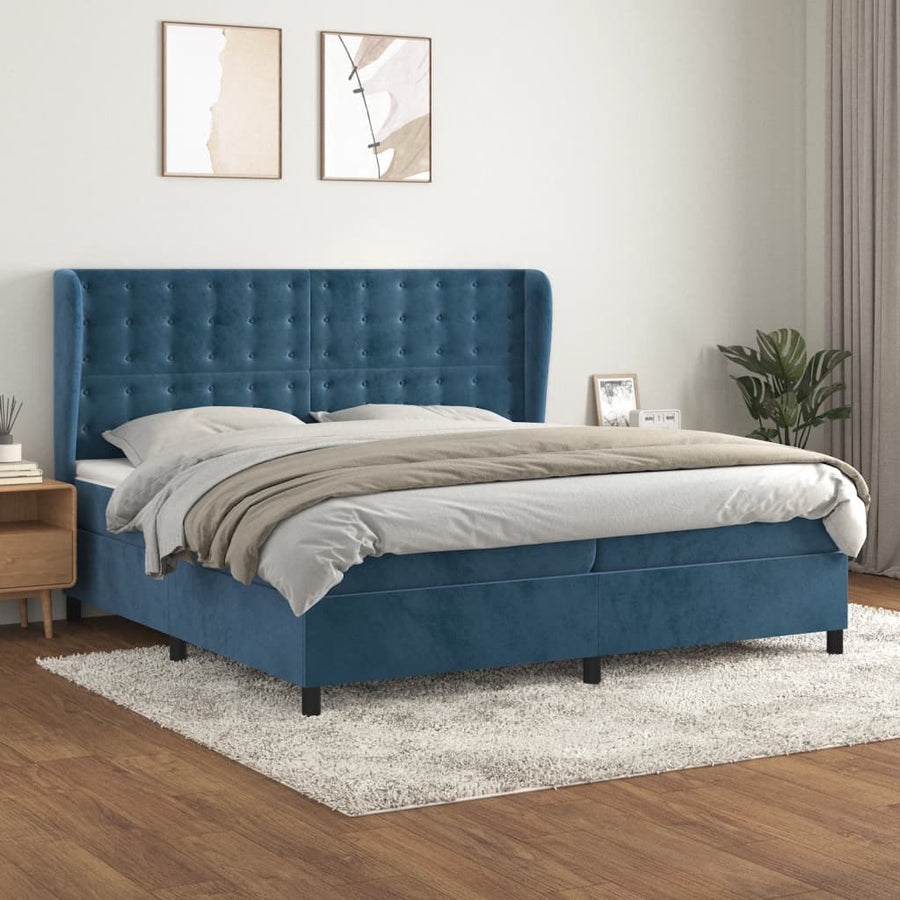 Boxspring Met Matras Fluweel Donkerblauw 200X200 Cm Donkerblauw 200 x 200 cm Knopen
