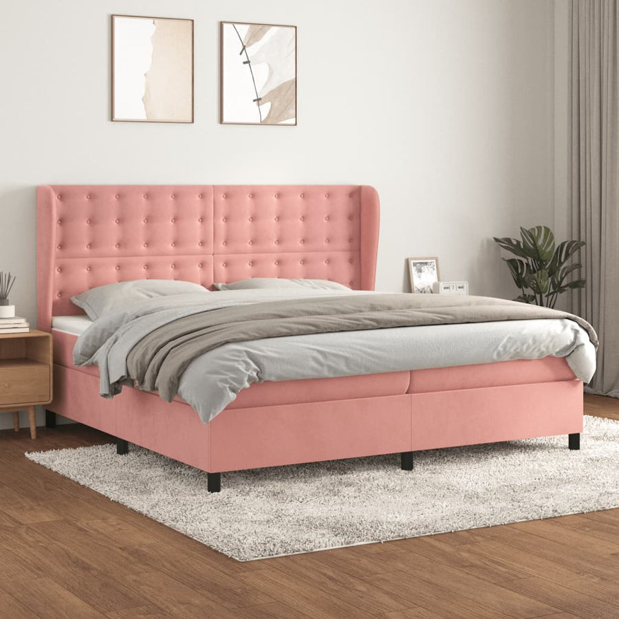 Boxspring Met Matras Fluweel Roze 200 x 200 cm Knopen