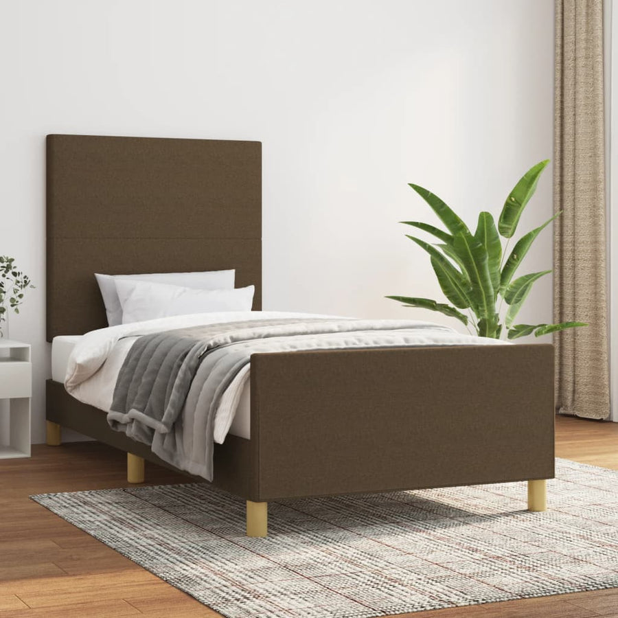 Bedframe Met Hoofdbord Stof Donkerbruin 80 x 200 cm Effen ontwerp