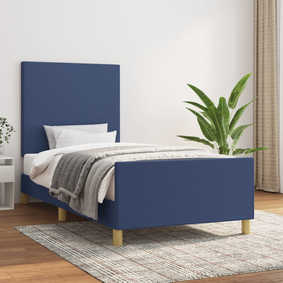 Bedframe Met Hoofdbord Stof Blauw 80X200 Cm Blauw 80 x 200 cm Effen ontwerp