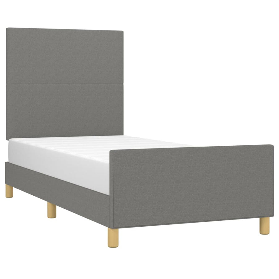 Bedframe met hoofdbord stof donkergrijs 90x190 cm 90 x 190 cm Effen ontwerp